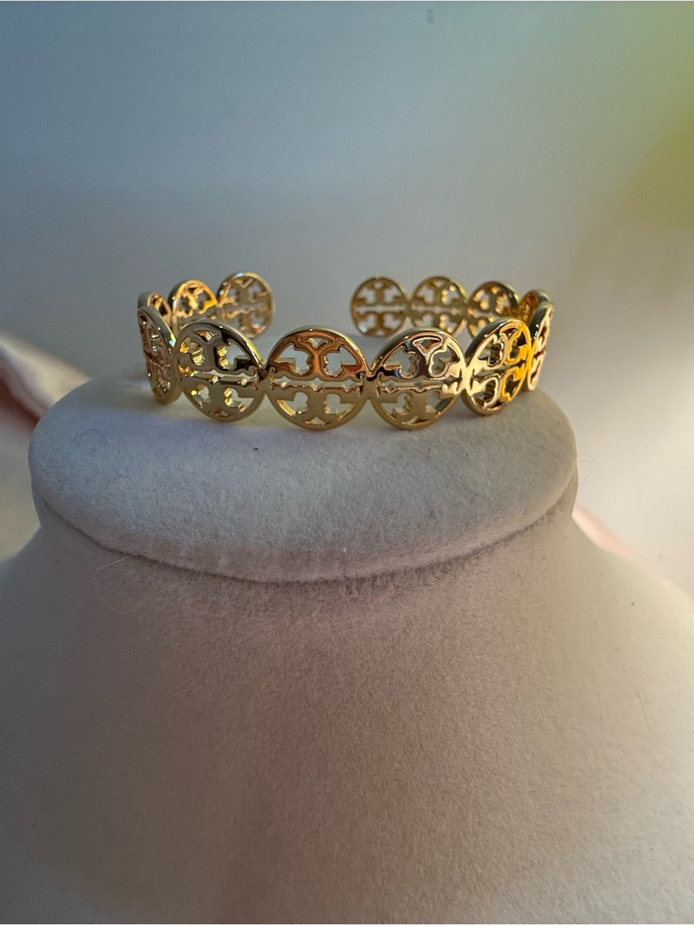 Tory Burch Gold Openwork Logo Link Cuff Bracelet